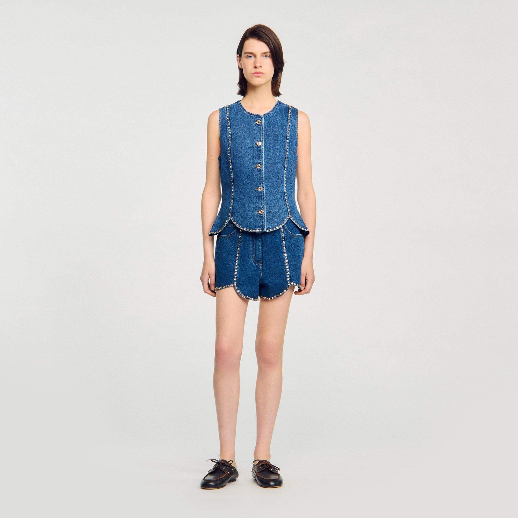 Sandro Women Rhinestone denim top