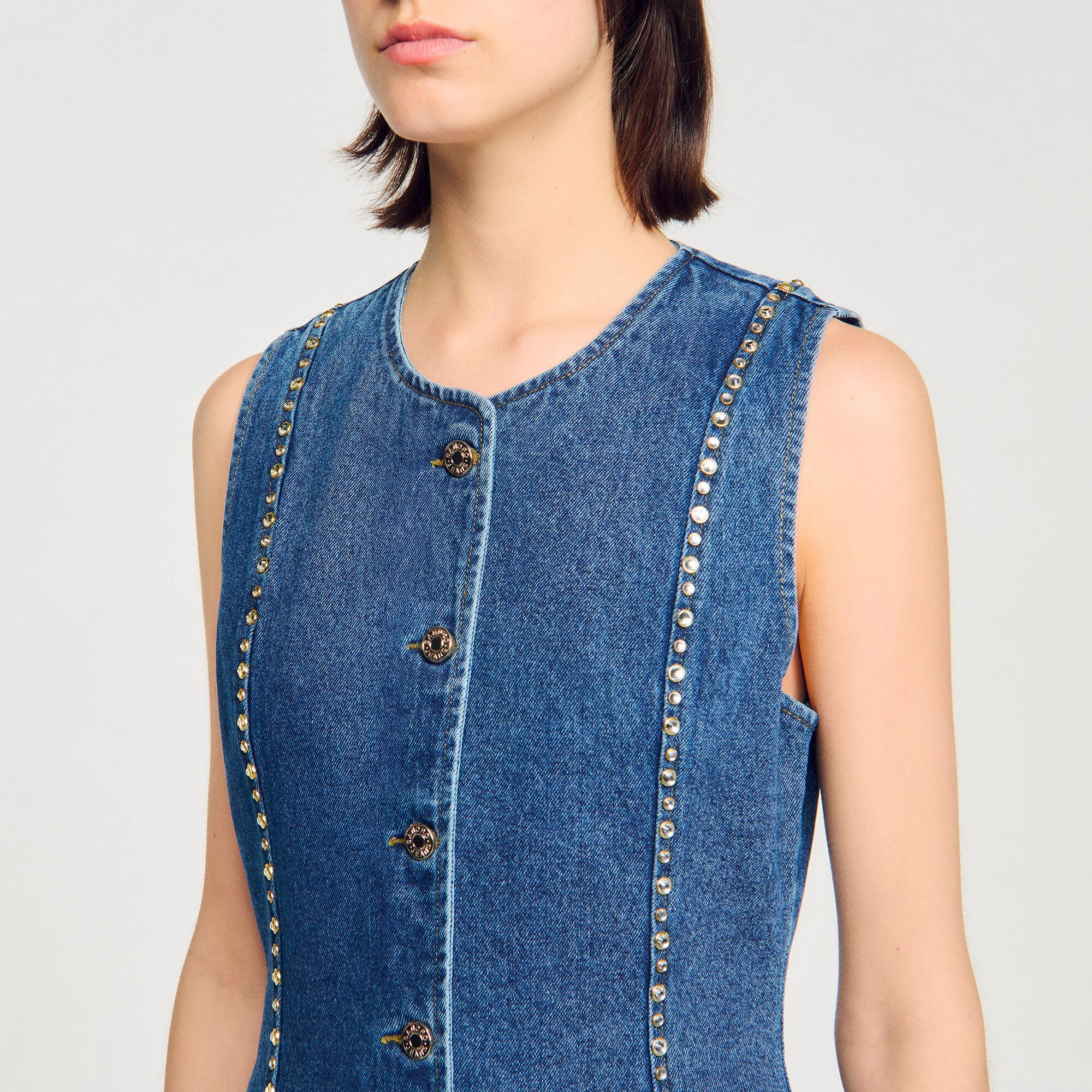 Sandro Women Rhinestone denim top