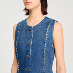 Sandro Women Rhinestone denim top