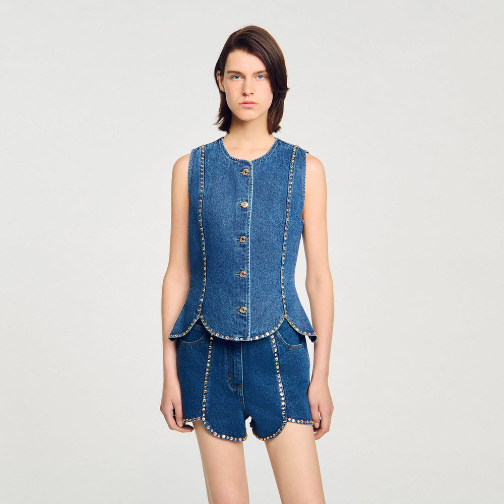 Sandro Women Rhinestone denim top