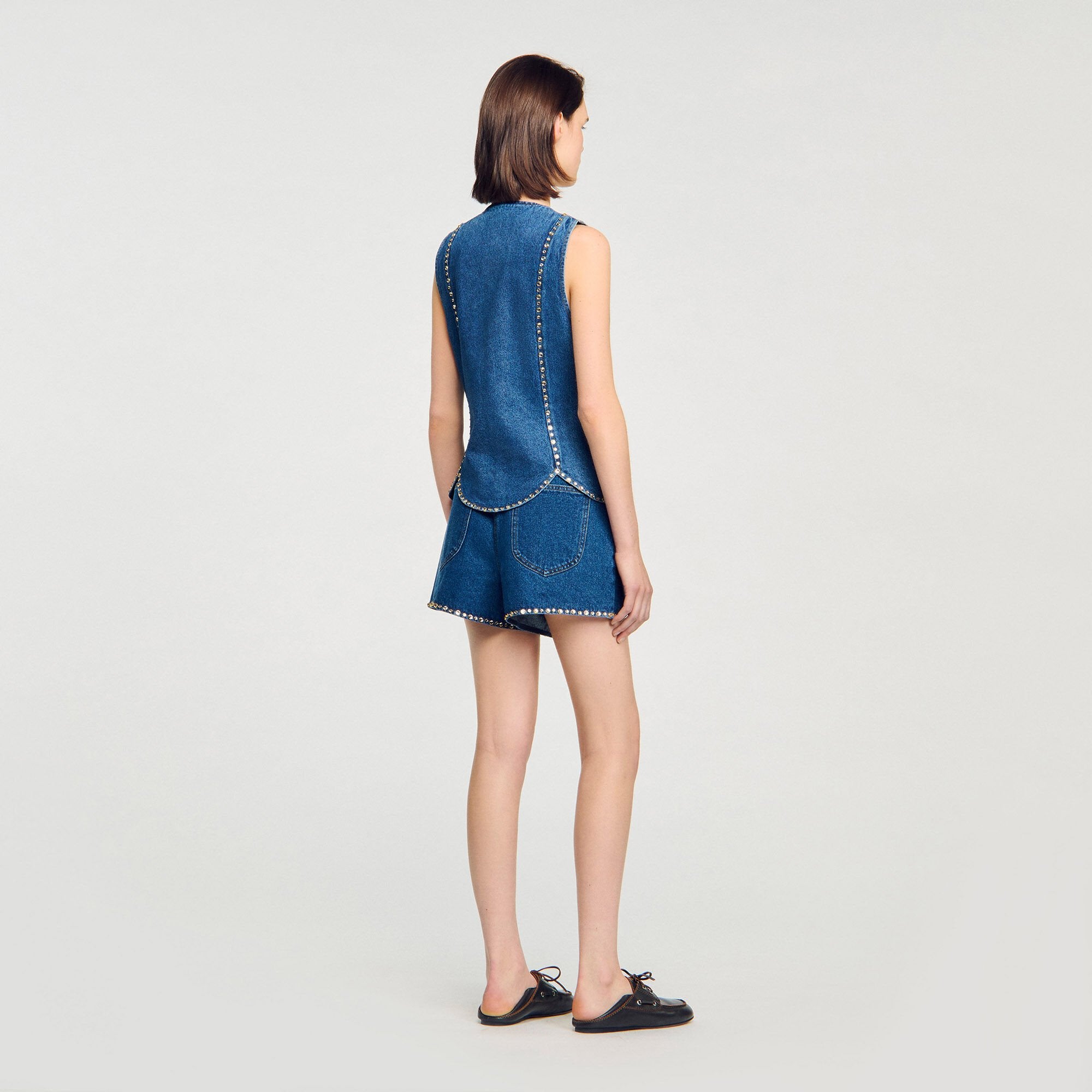 Sandro Women Rhinestone denim top
