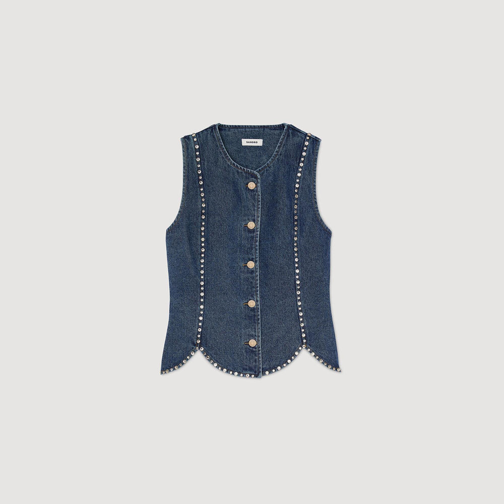 Sandro Women Rhinestone denim top