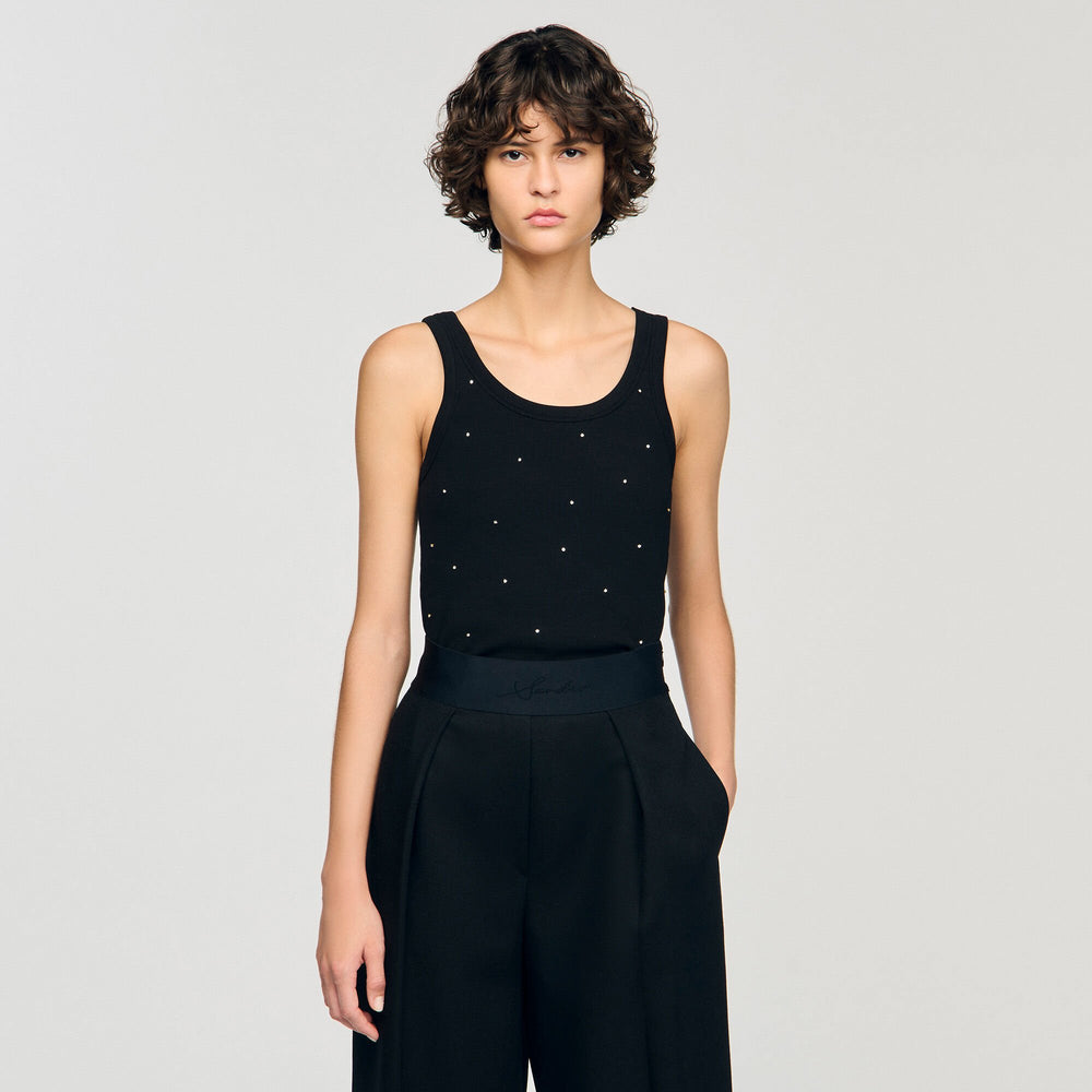 Sandro Women Jersey tank with rhinestones