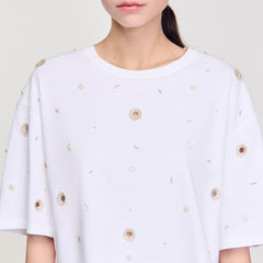 Sandro Women Cropped pearl bead T-shirt