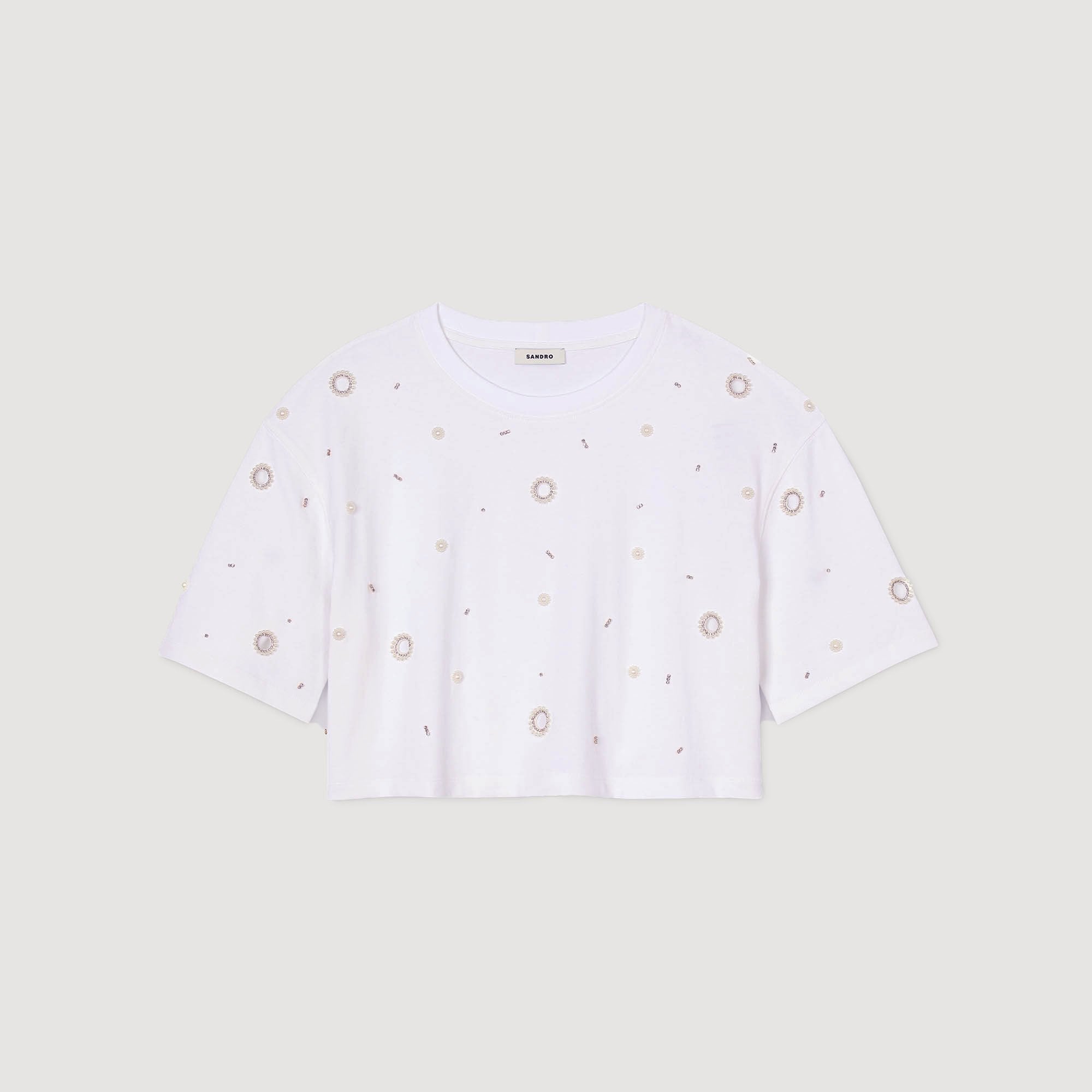Sandro Women Cropped pearl bead T-shirt