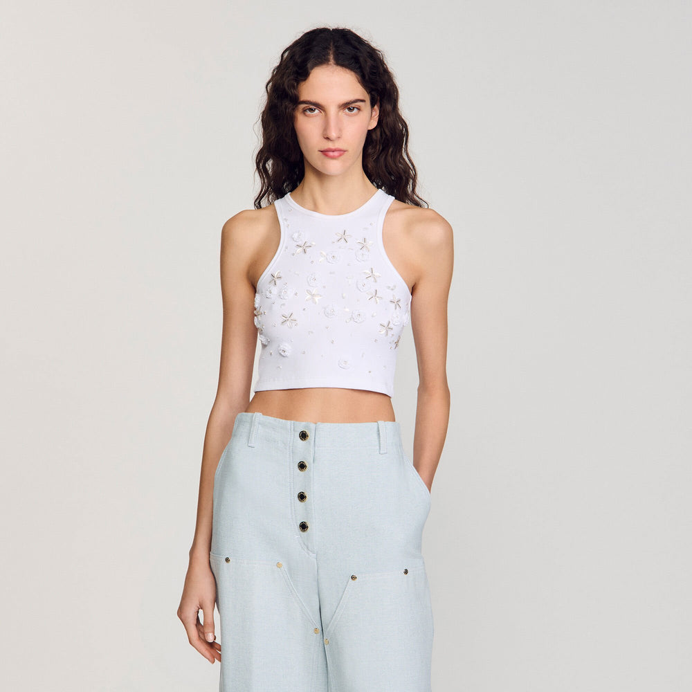Sandro Women Beaded and rhinestone tank top