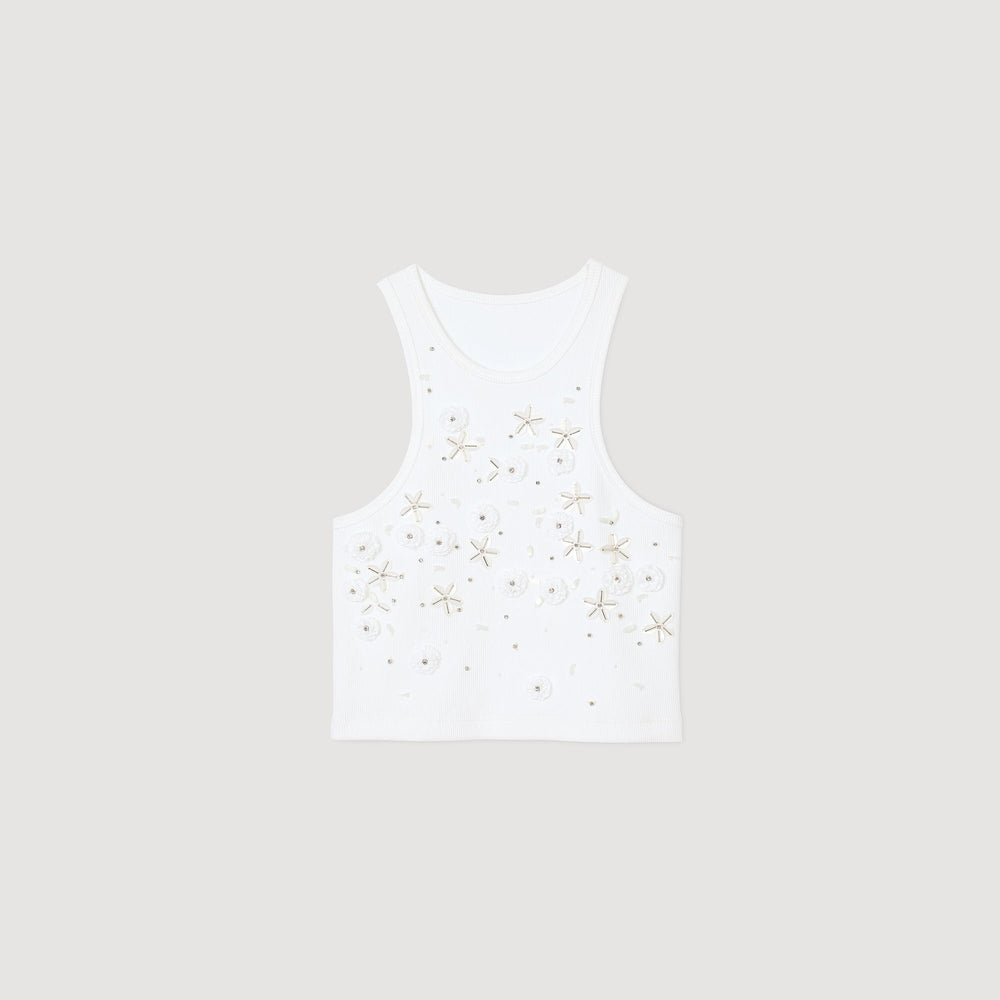Sandro Women Beaded and rhinestone tank top