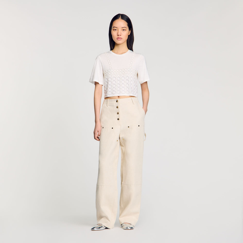 Sandro Women Beaded cropped T-shirt