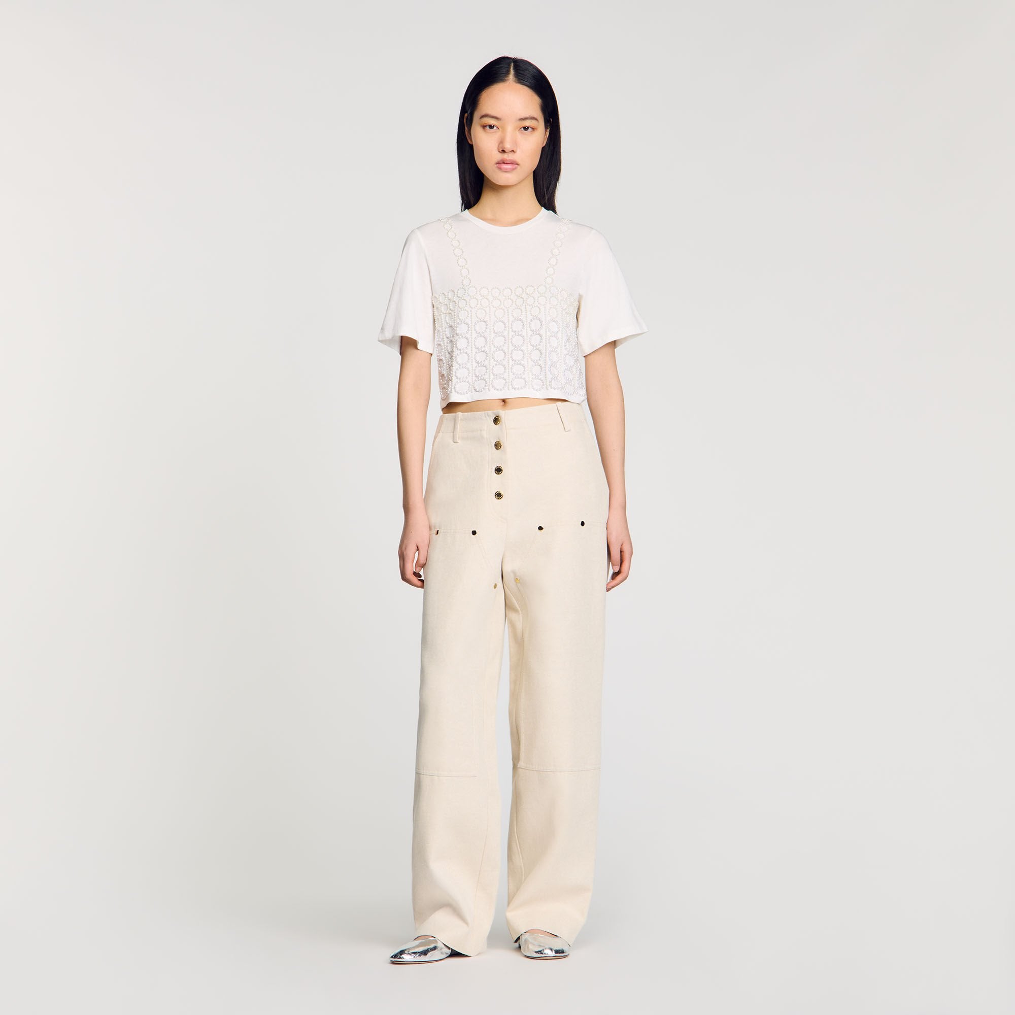 Sandro Women Beaded cropped T-shirt