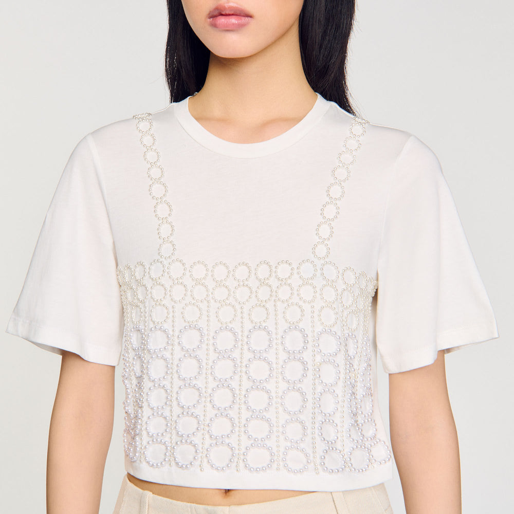 Sandro Women Beaded cropped T-shirt