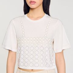Sandro Women Beaded cropped T-shirt
