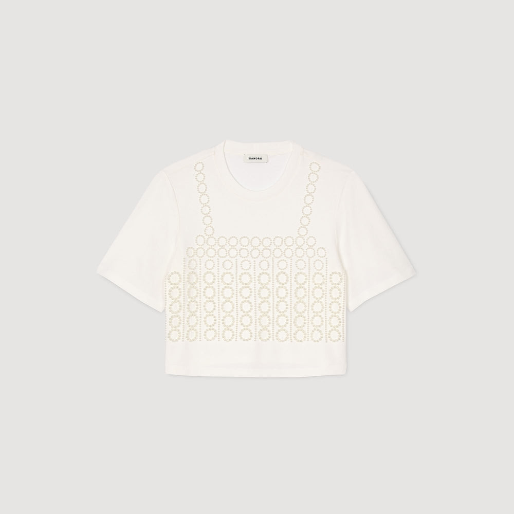 Sandro Women Beaded cropped T-shirt