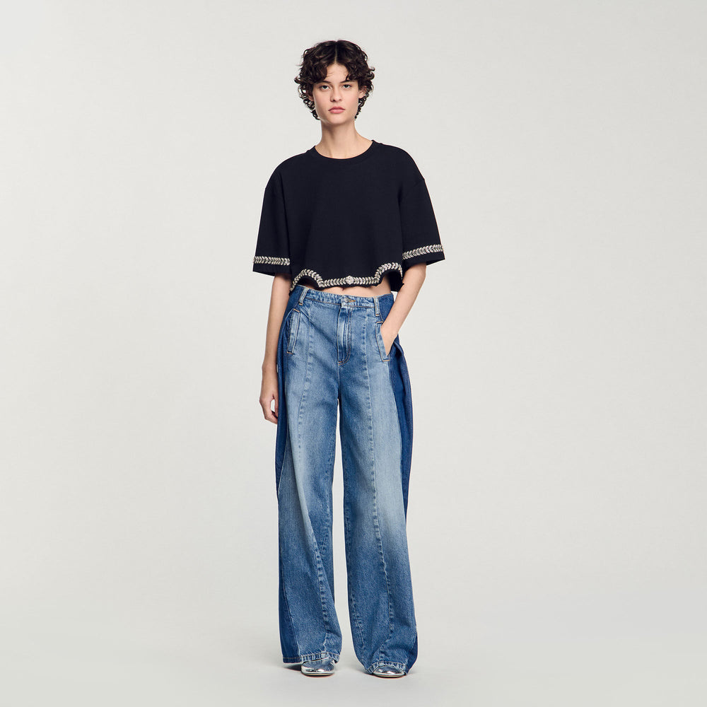 Sandro Women Rhinestone cropped T-shirt