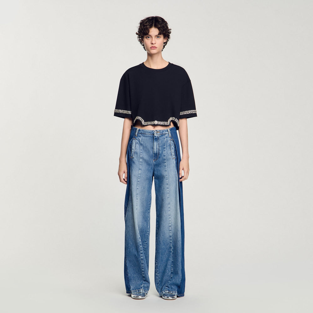 Sandro Women Rhinestone cropped T-shirt