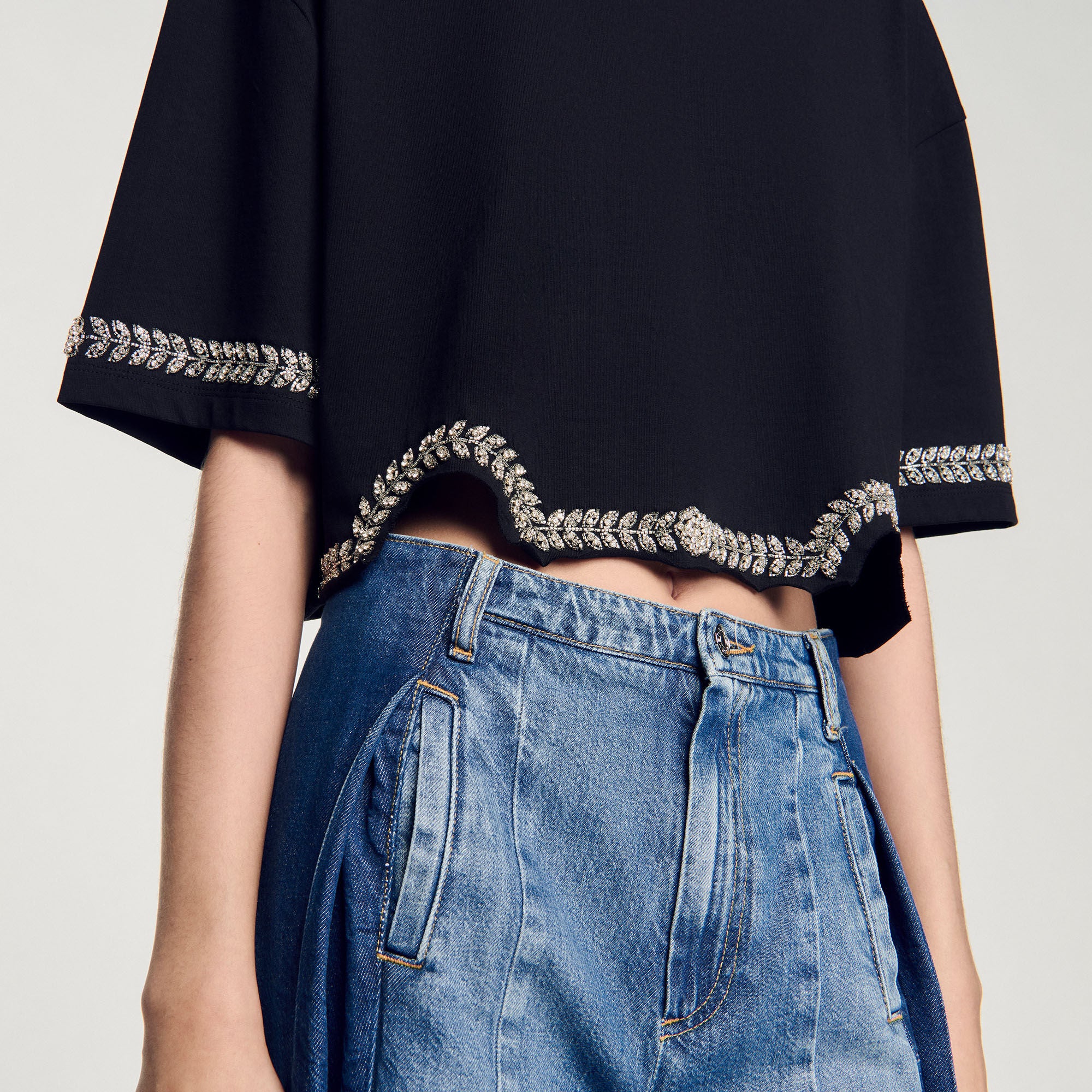 Sandro Women Rhinestone cropped T-shirt