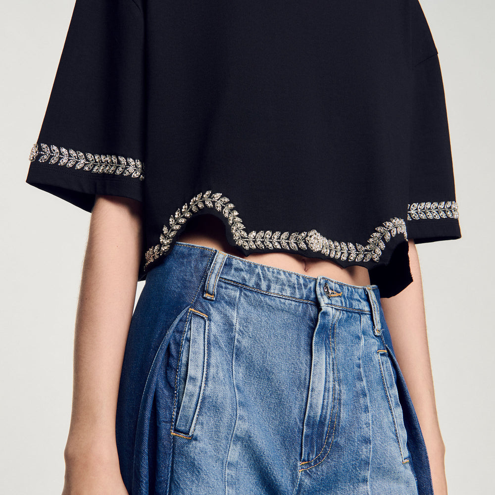 Sandro Women Rhinestone cropped T-shirt