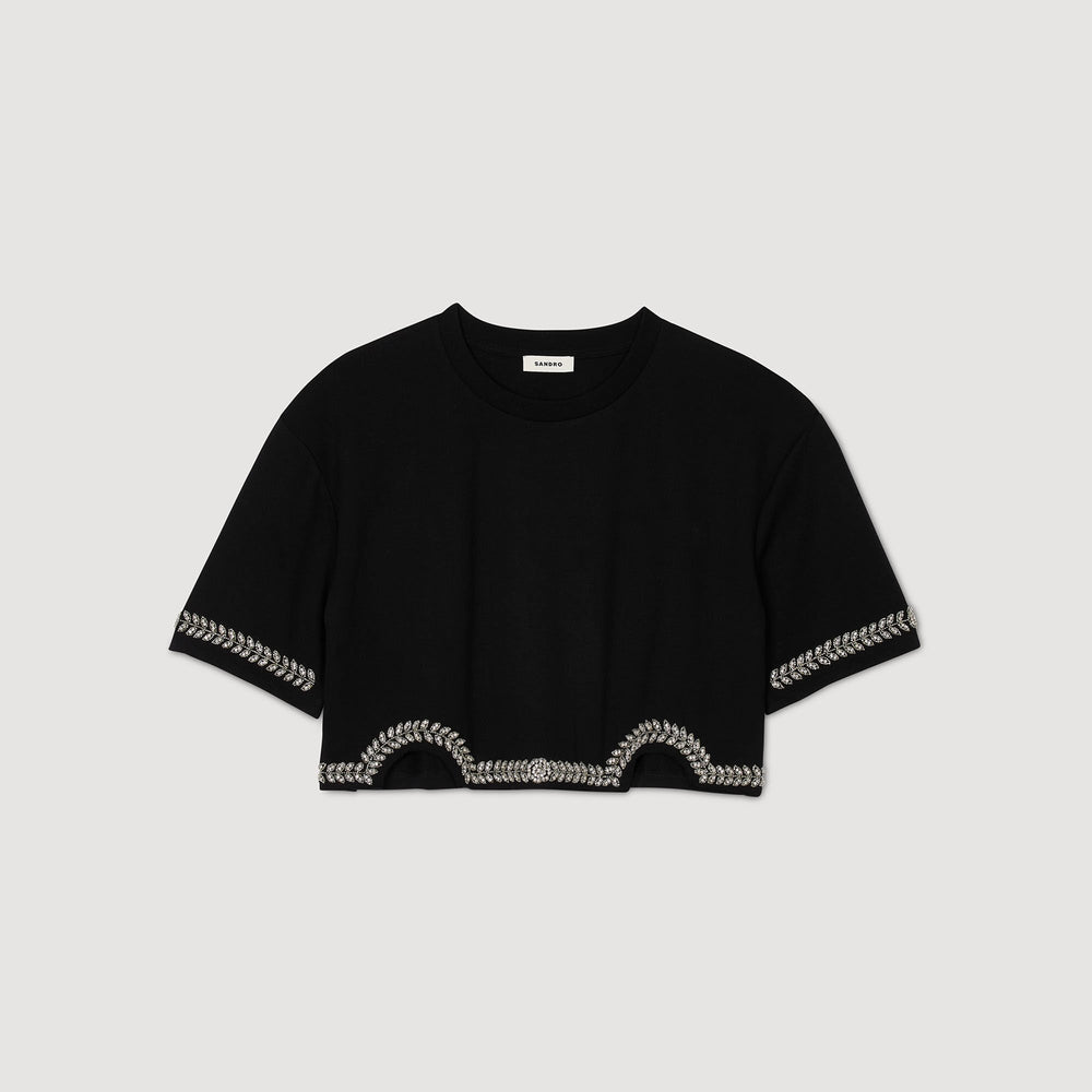 Sandro Women Rhinestone cropped T-shirt