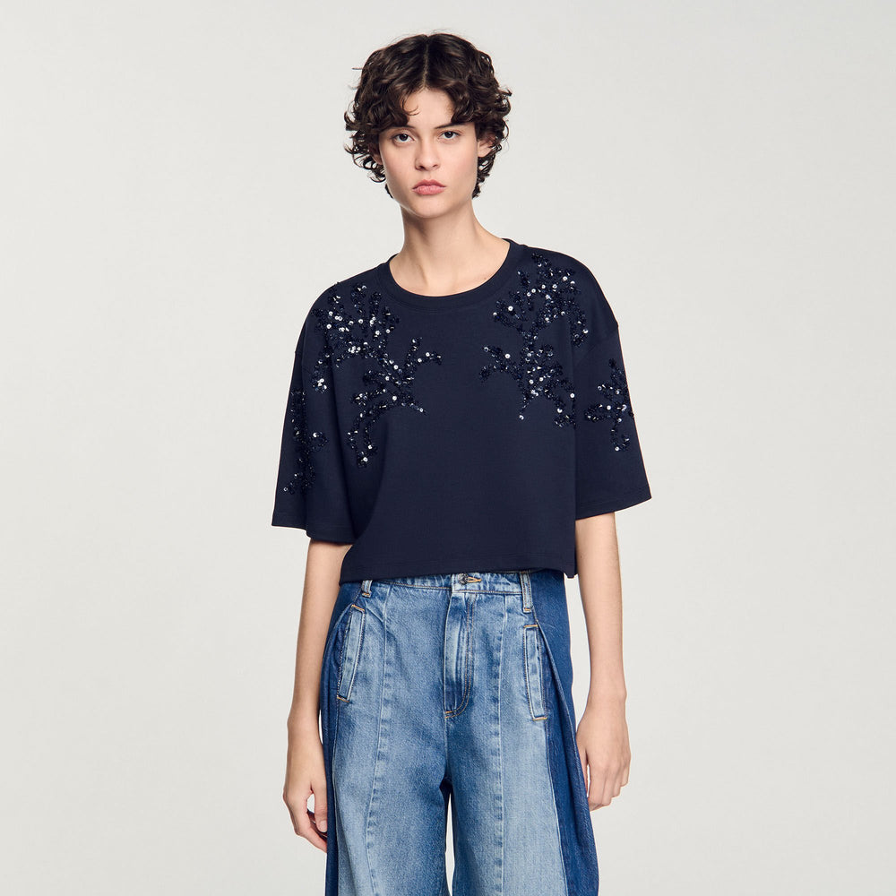 Sandro Women T-shirt with beaded details