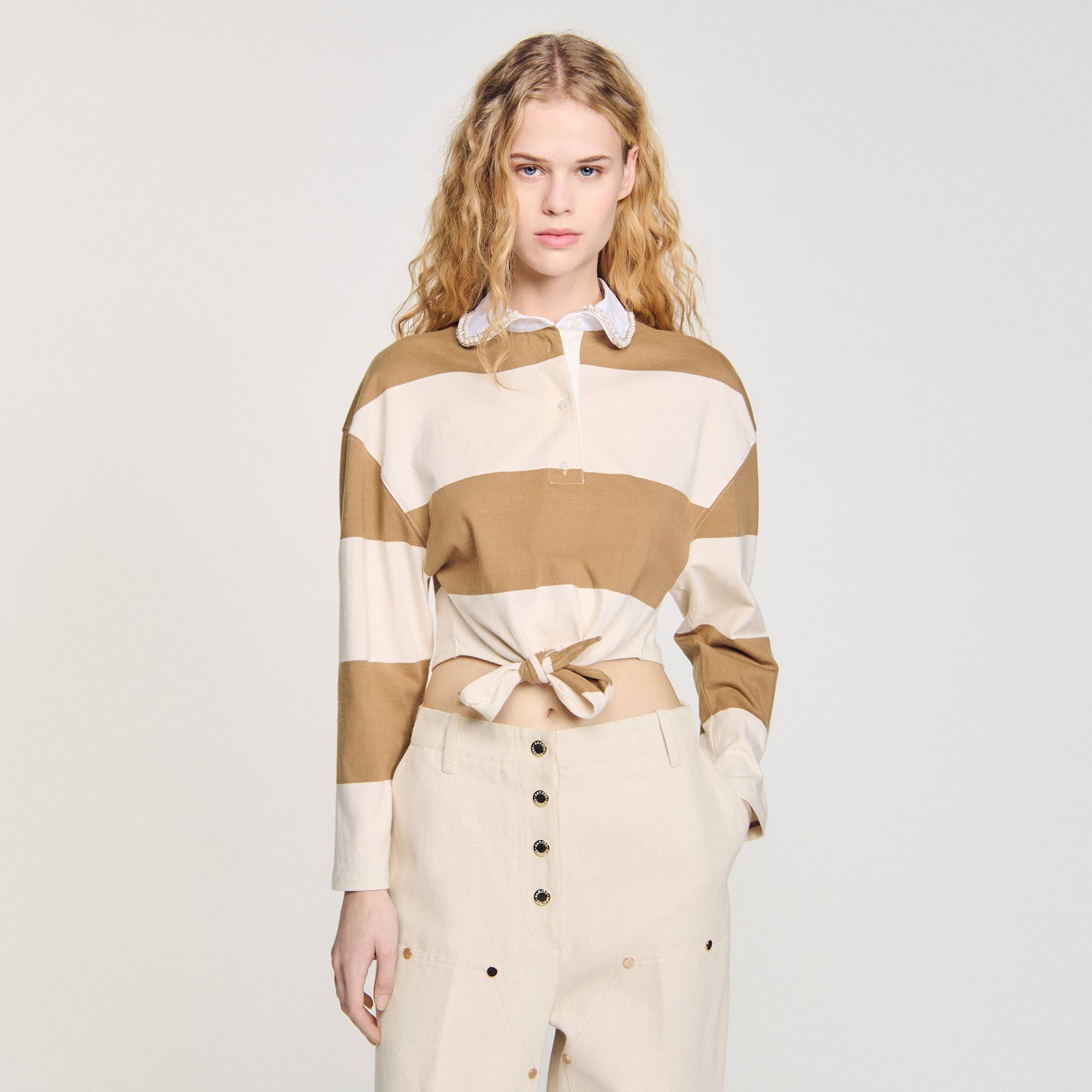 Sandro Women Striped polo-neck T-shirt