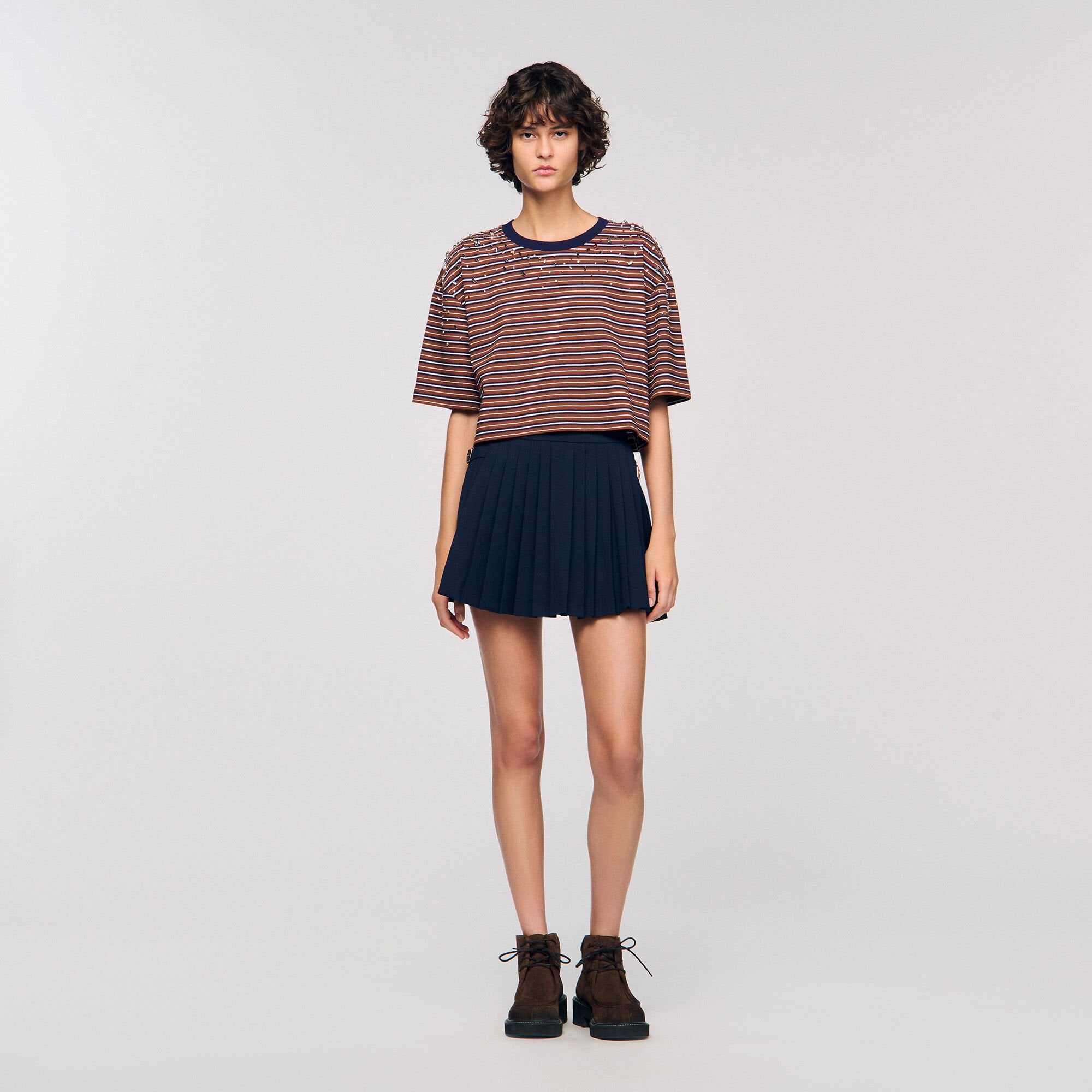Sandro Women Striped rhinestone T-shirt