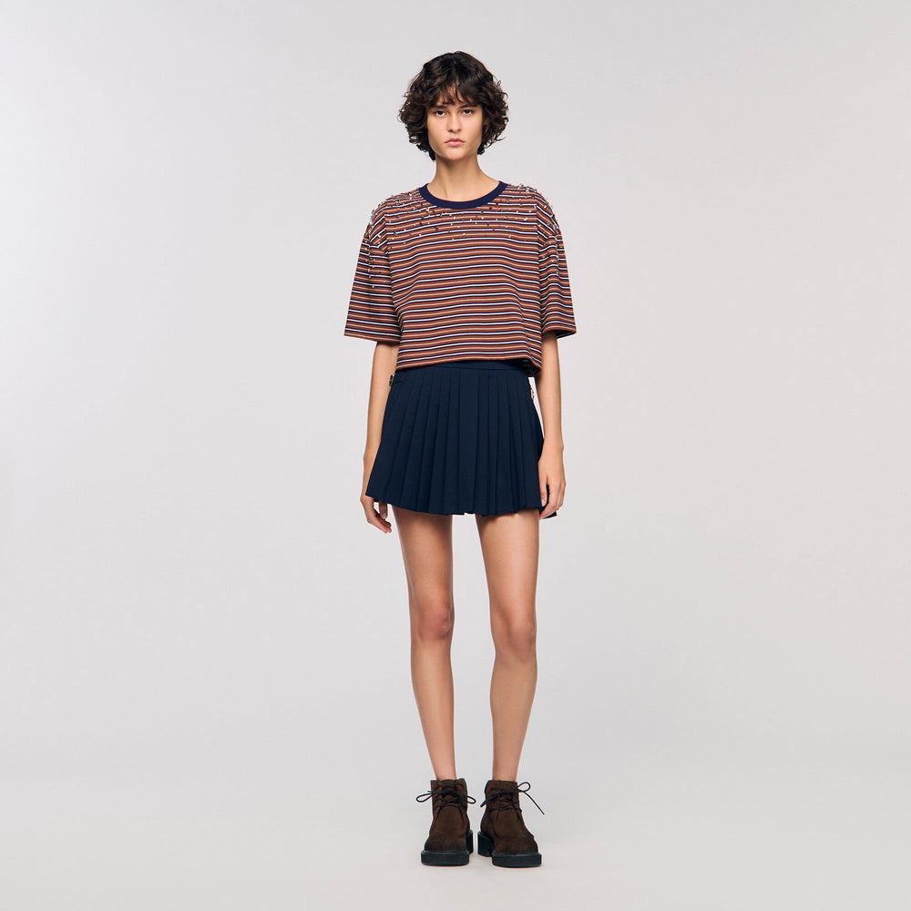 Sandro Women Striped rhinestone T-shirt