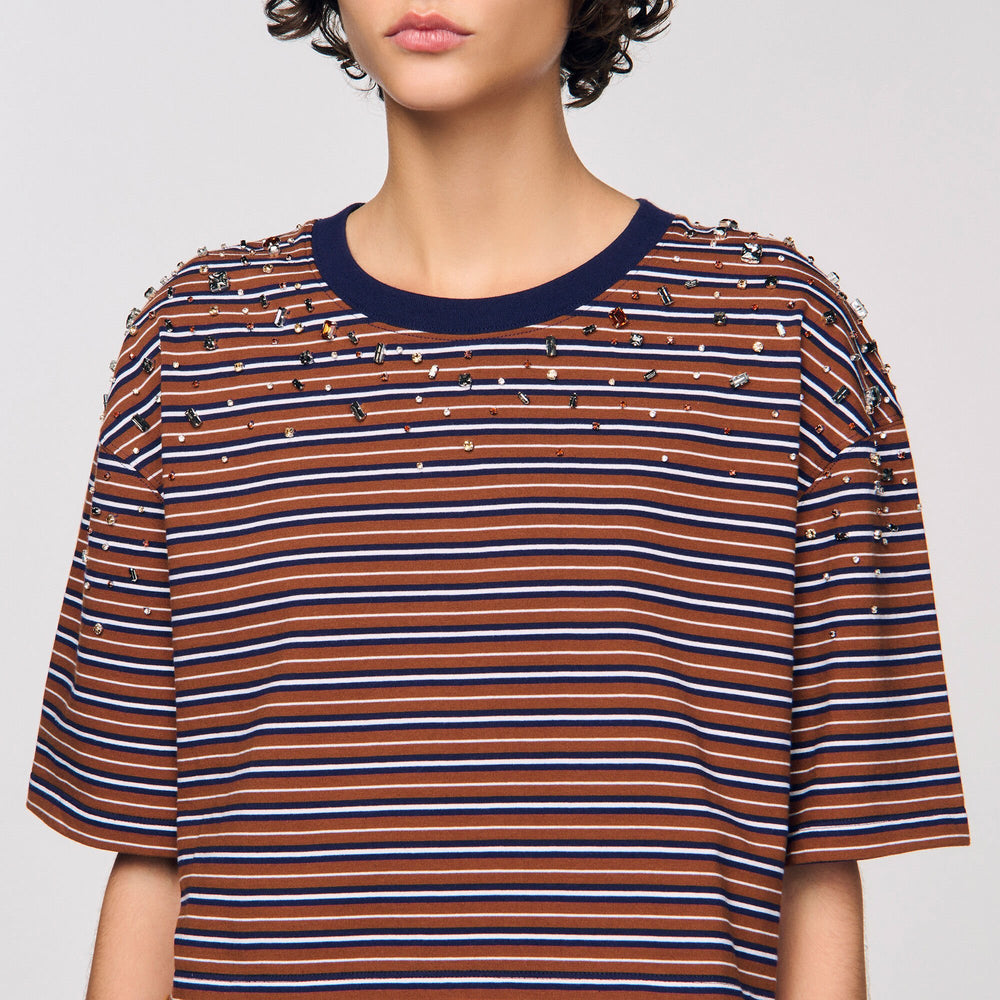 Sandro Women Striped rhinestone T-shirt