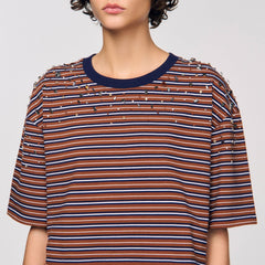 Sandro Women Striped rhinestone T-shirt