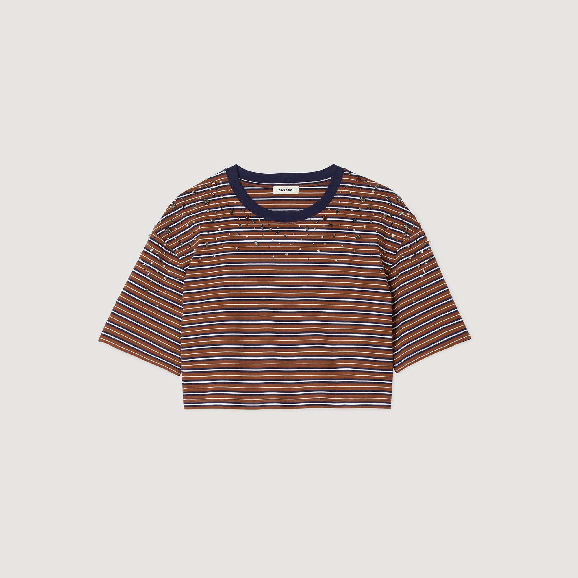 Sandro Women Striped rhinestone T-shirt