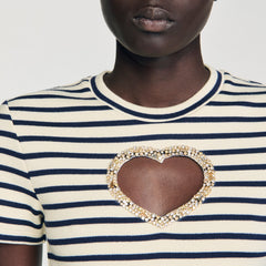 Sandro Women Rhinestone heart T-shirt