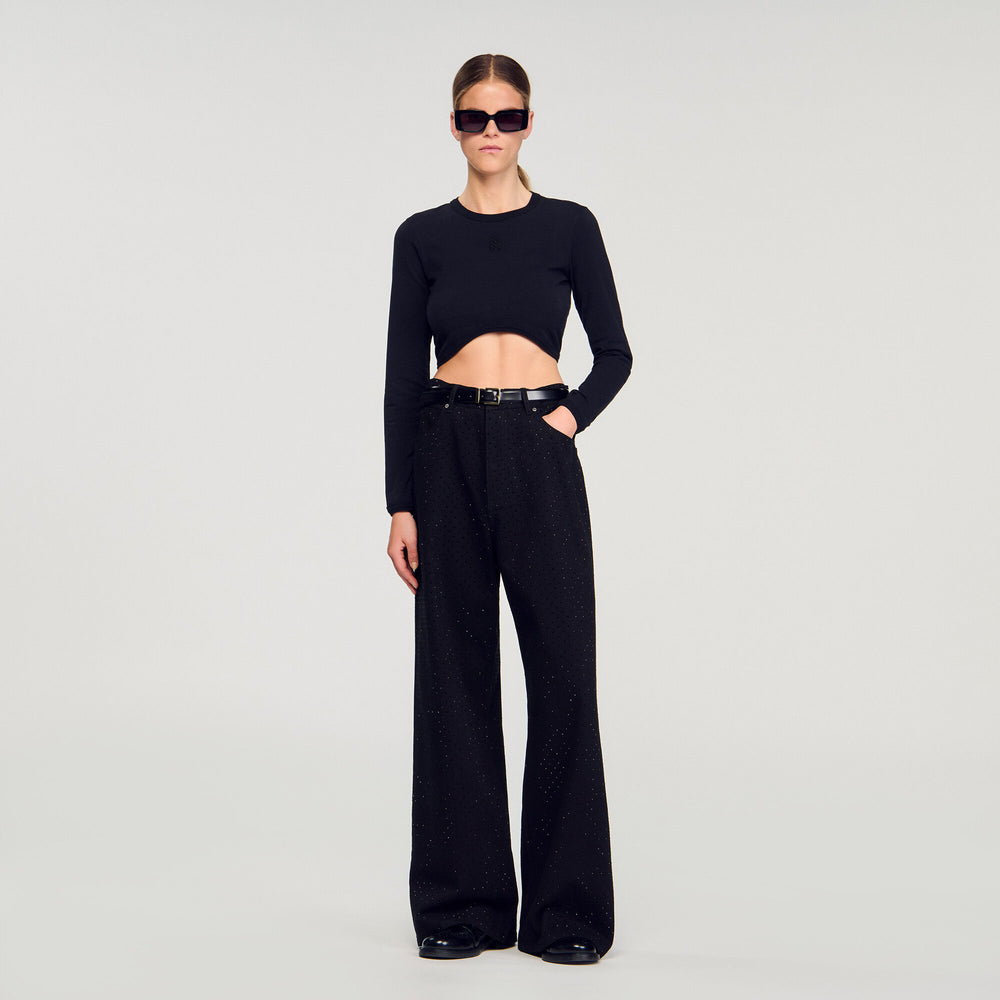 Sandro Women Cropped embroidered T-shirt