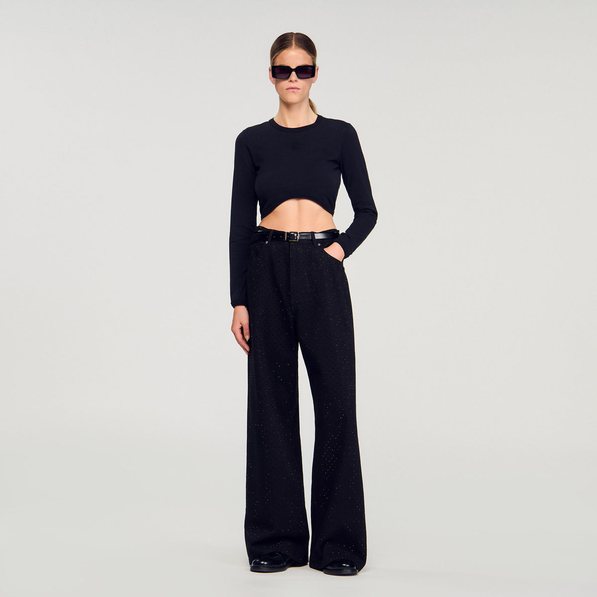 Sandro Women Cropped embroidered T-shirt