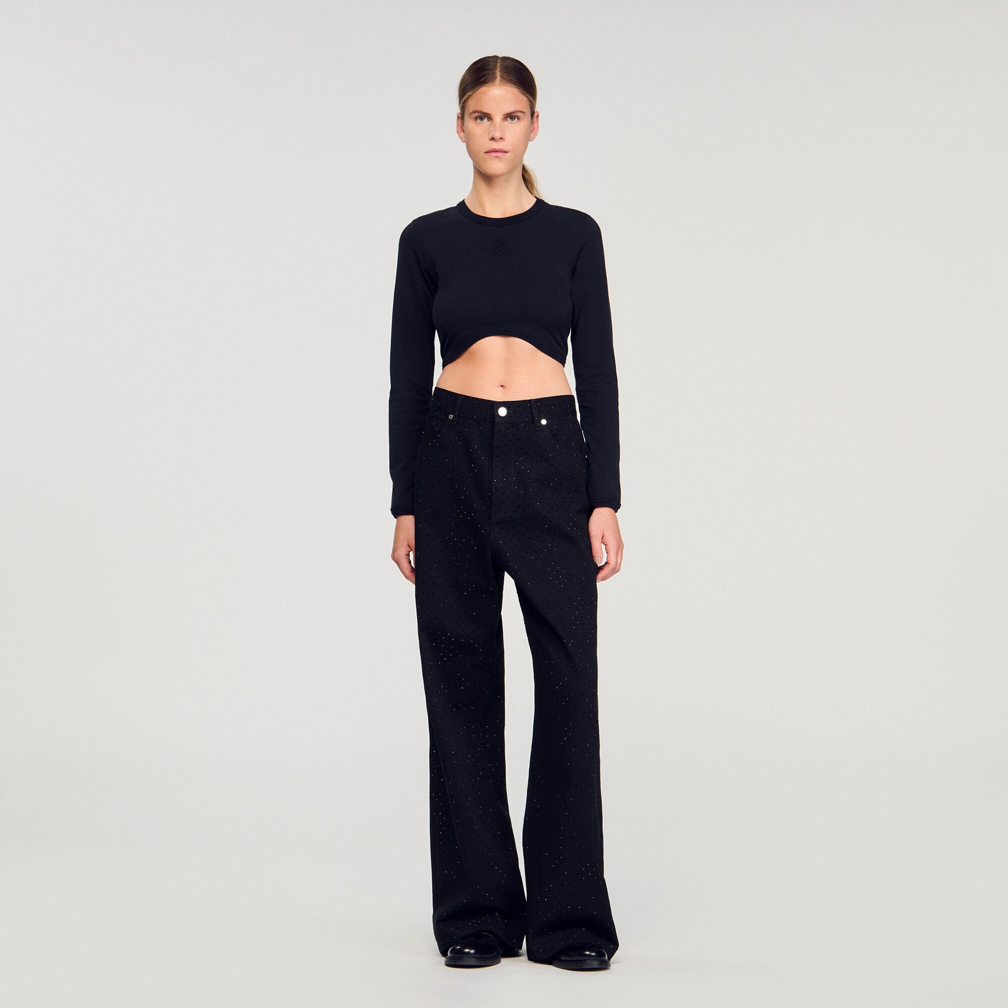 Sandro Women Cropped embroidered T-shirt
