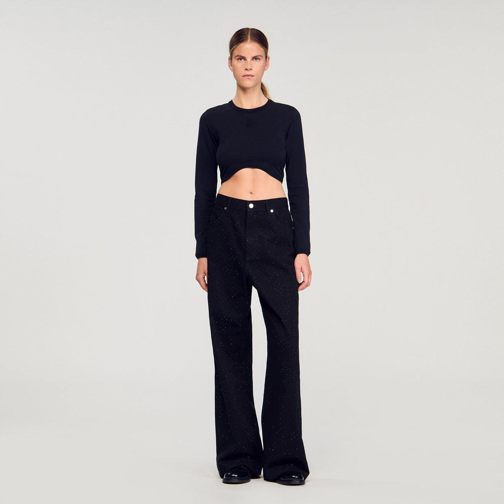 Sandro Women Cropped embroidered T-shirt