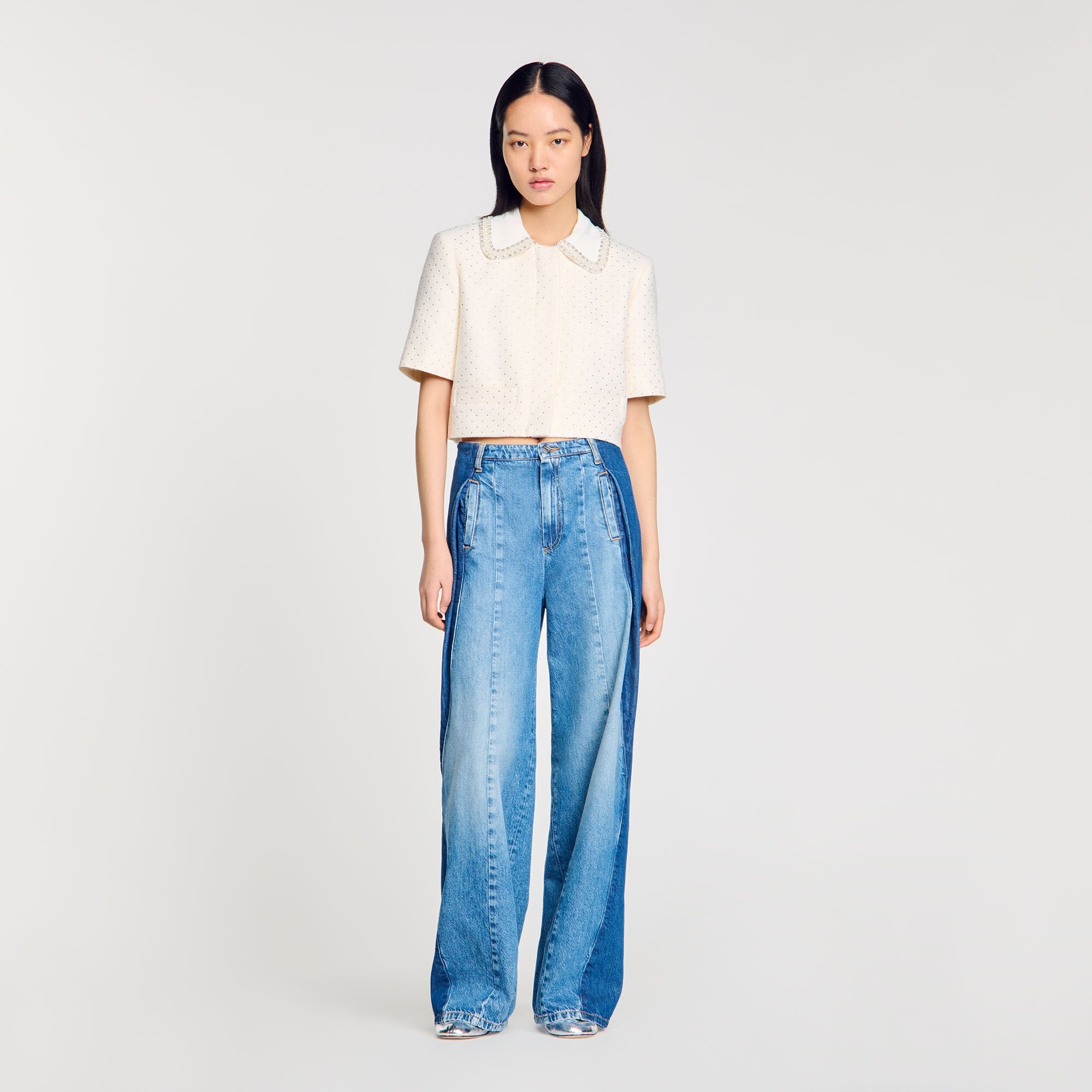 Sandro Women Short-sleeved rhinestone jacket