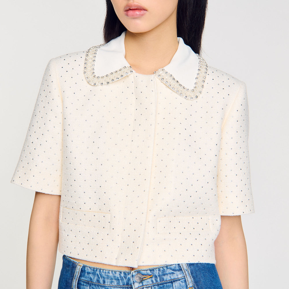 Sandro Women Short-sleeved rhinestone jacket