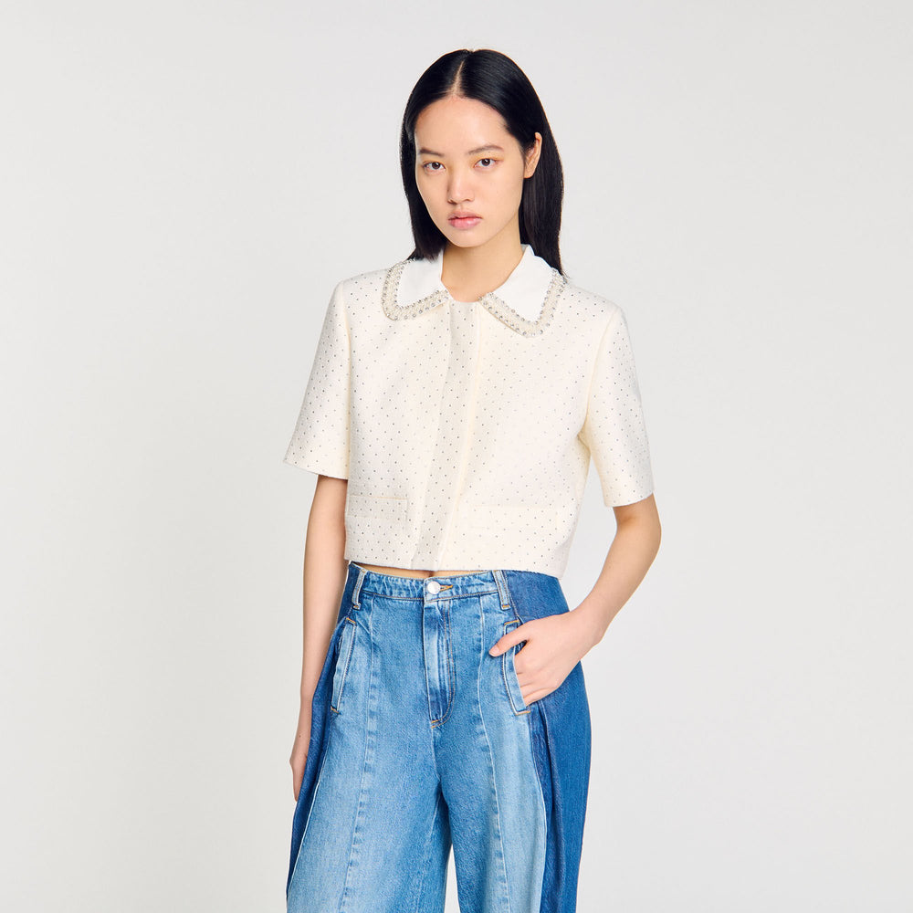 Sandro Women Short-sleeved rhinestone jacket