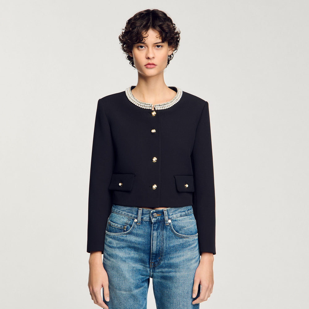 Sandro Women Jacket with beaded collar