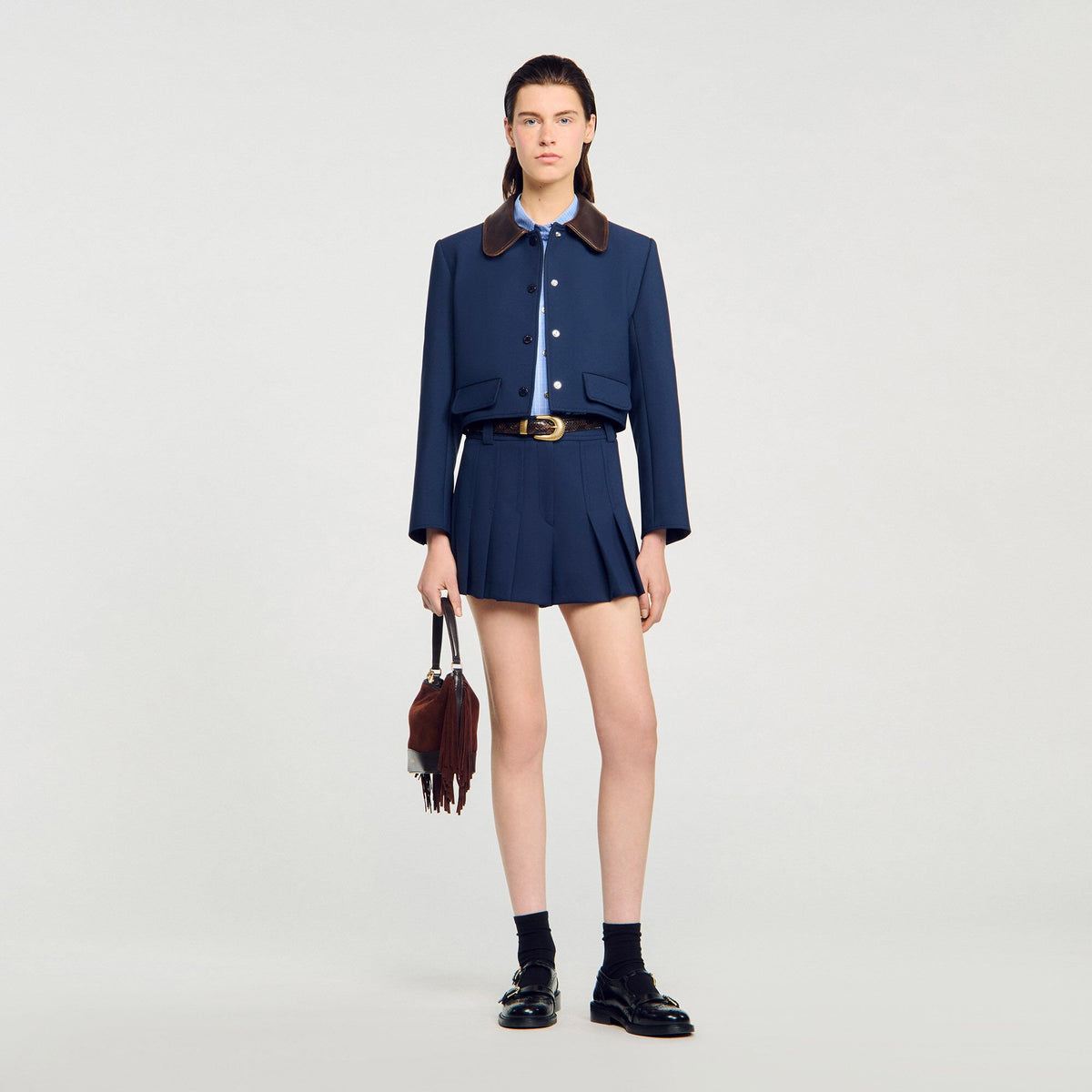 Sandro Women Cropped jacket with leather collar