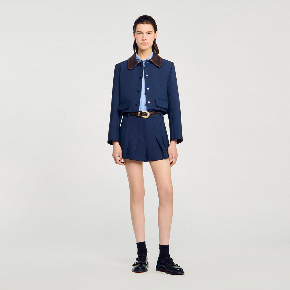 Sandro Women Cropped jacket with leather collar