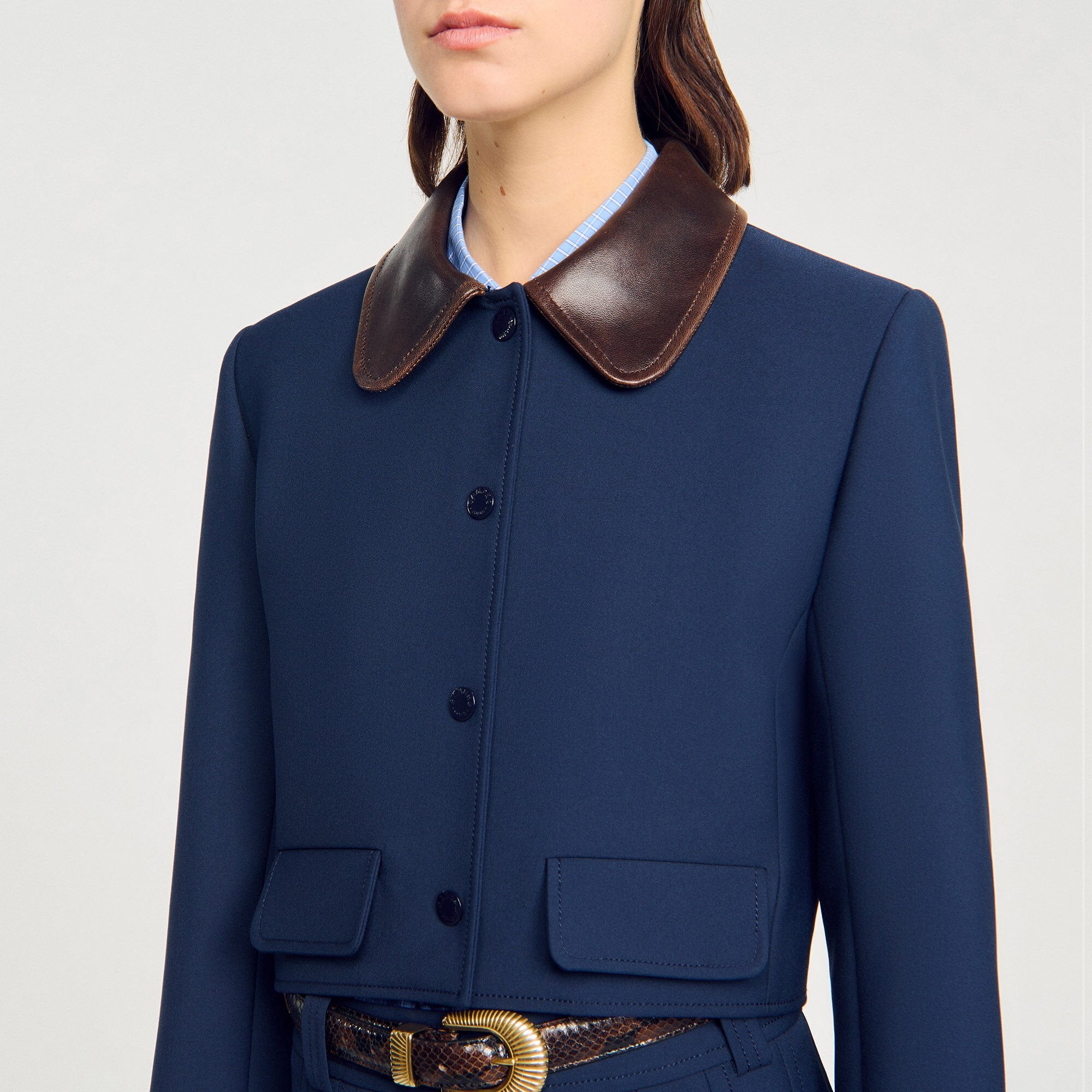 Sandro Women Cropped jacket with leather collar