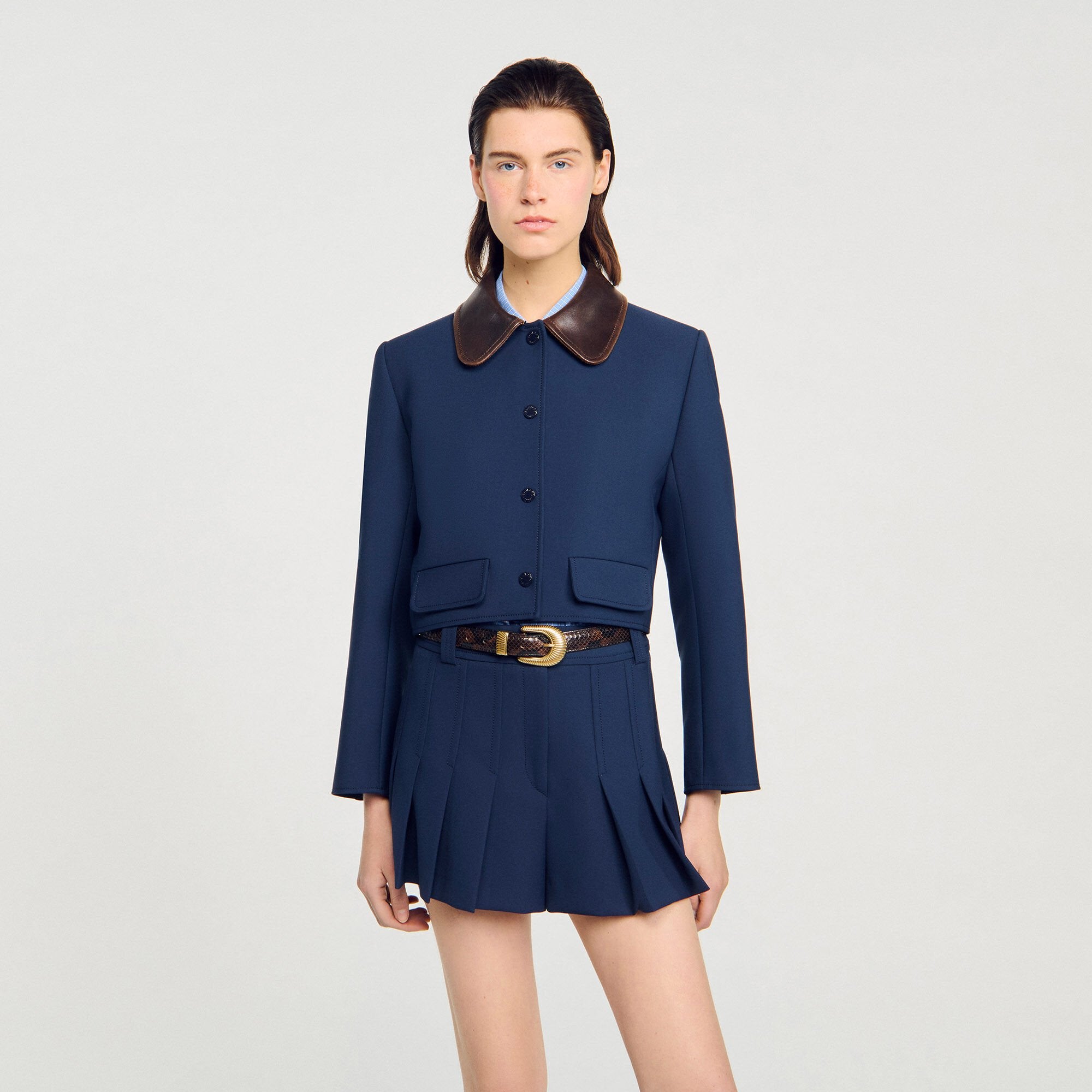 Sandro Women Cropped jacket with leather collar