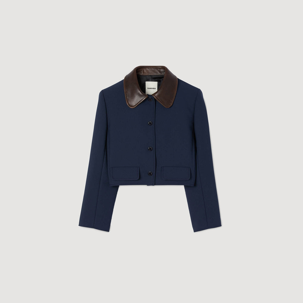 Sandro Women Cropped jacket with leather collar