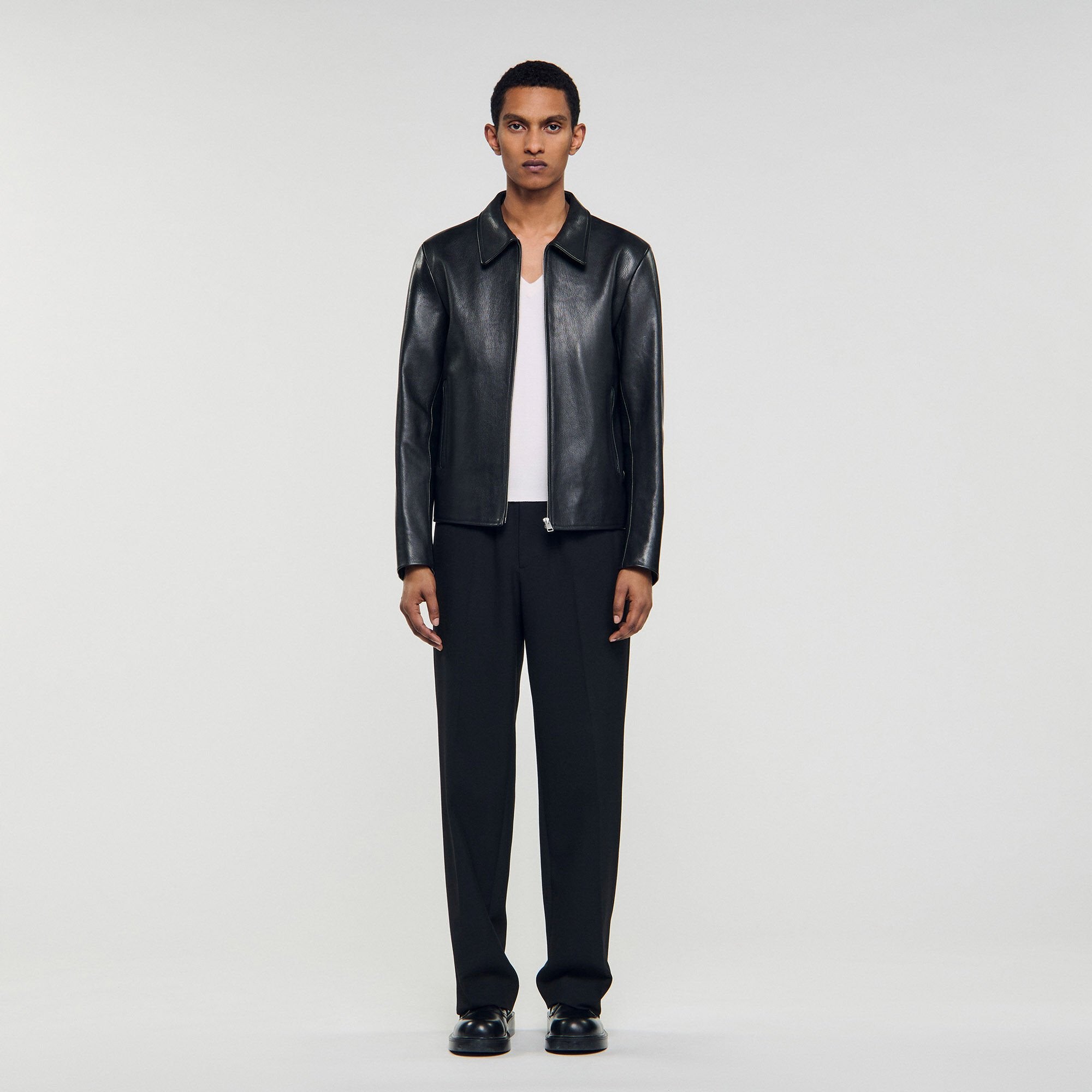 Sandro Men Zip-up leather jacket