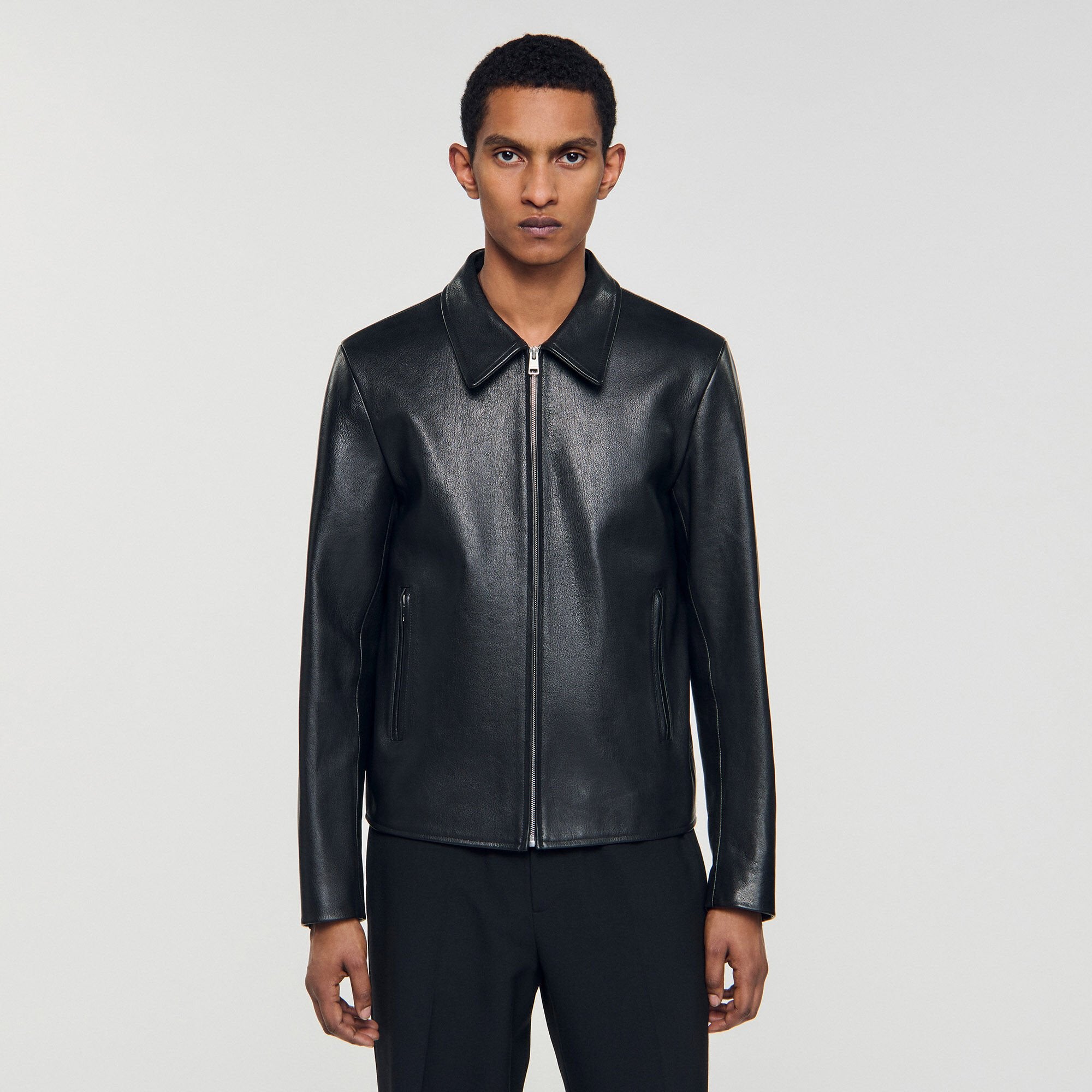 Sandro Men Zip-up leather jacket