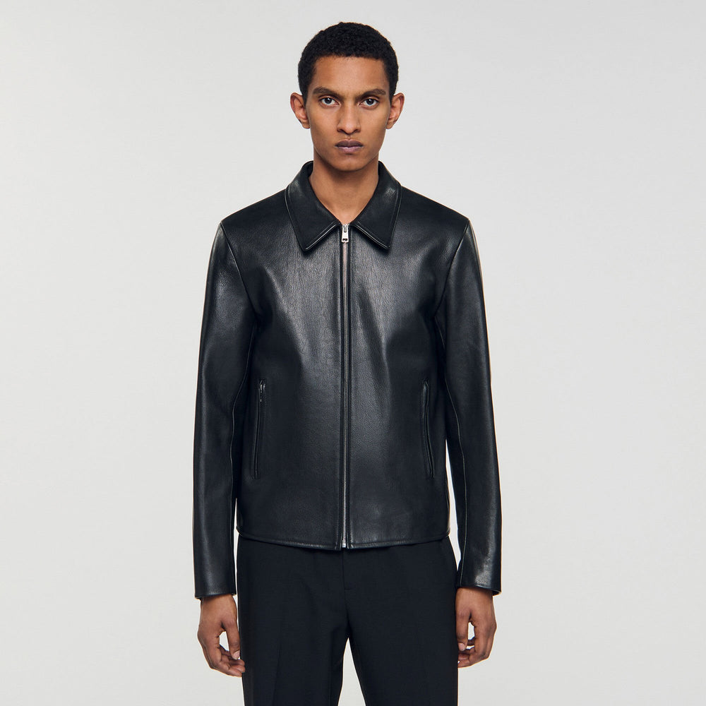 Sandro Men Zip-up leather jacket