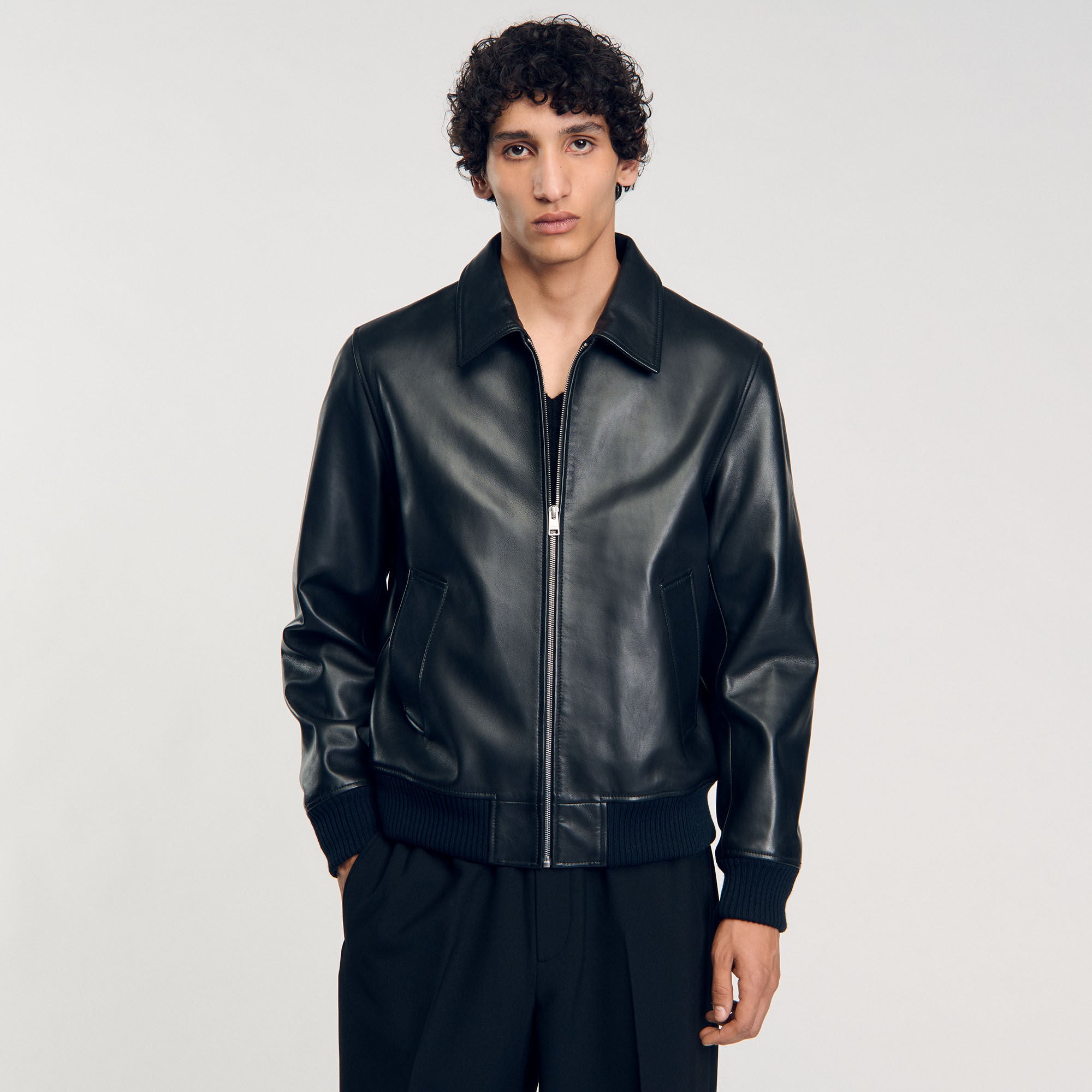 Sandro Men Plain leather jacket