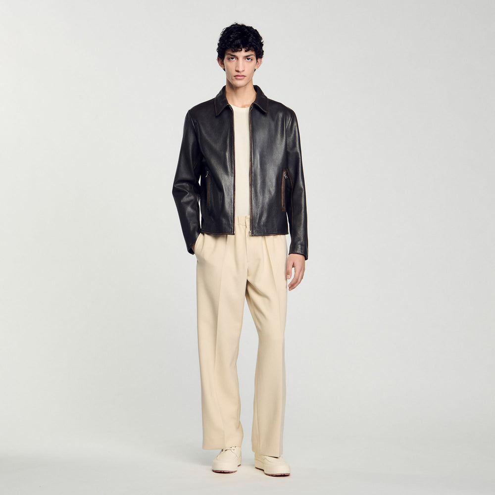 Sandro Men Distressed-look leather jacket