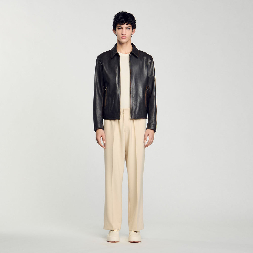 Sandro Men Distressed-look leather jacket