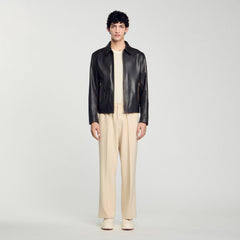 Sandro Men Distressed-look leather jacket