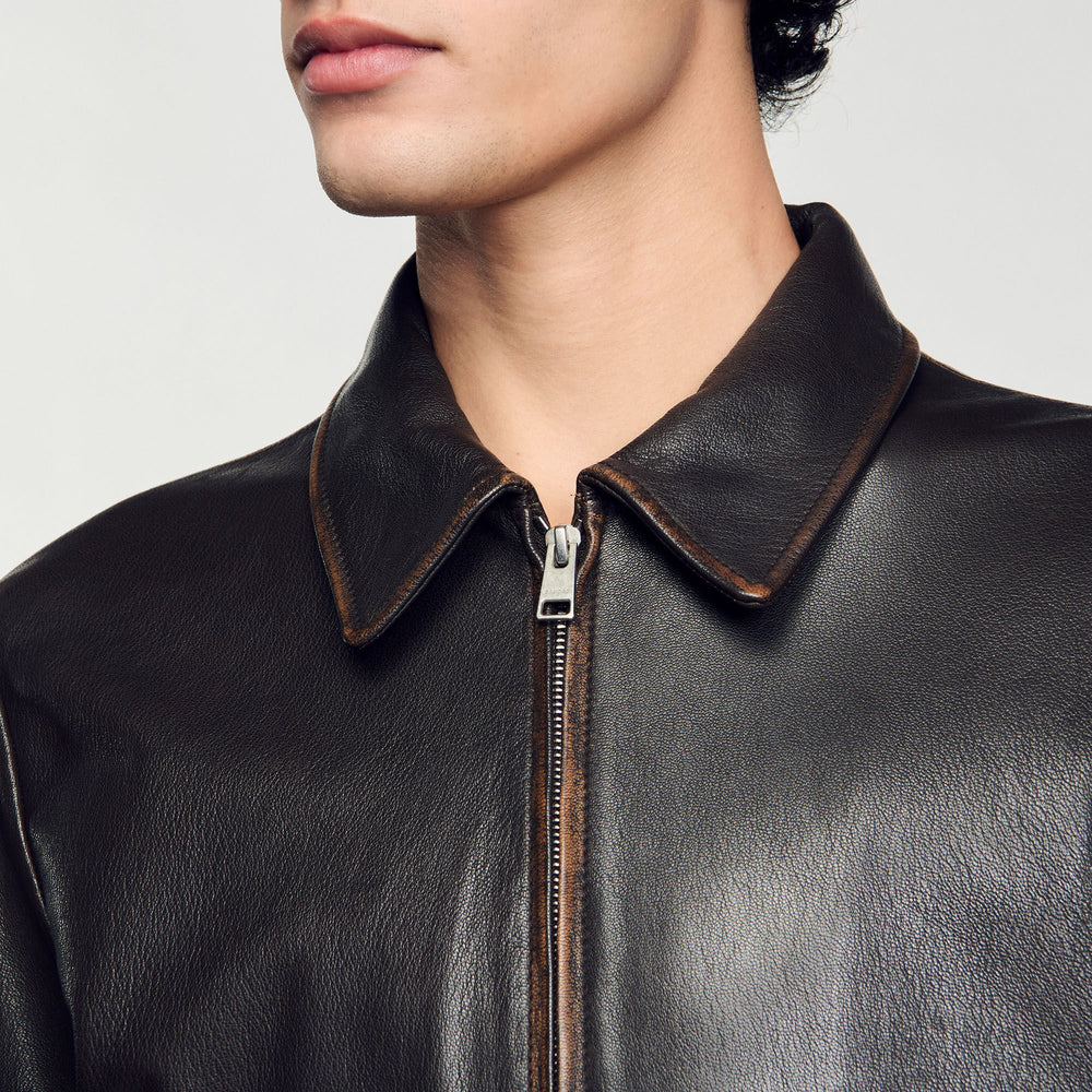 Sandro Men Distressed-look leather jacket